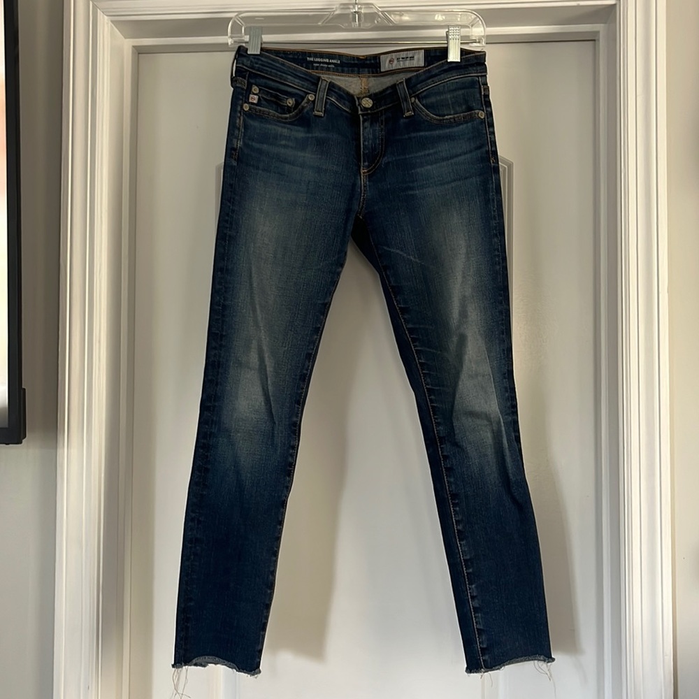 AG denim jeans.  Legging Ankle.  Super Skinny Ankle.  Frayed bottom.  Size 25R
